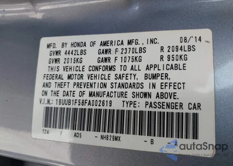 2015 Acura Tlx Tech from USA, damaged, VIN 19UUB1F58FA002619